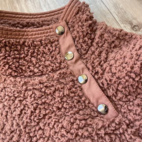 Abercrombie & Fitch Women Sherpa Fleece Pullover Small Brown Quilted Snap Neck - Picture 4 of 8